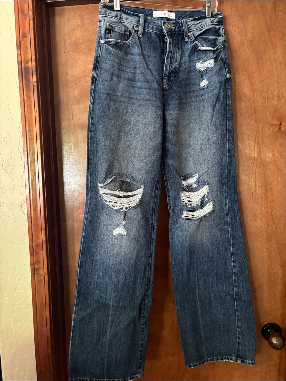 KanCan Distressed Medium Blue Wide Leg Jeans